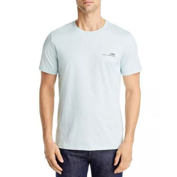 A.P.C. COEOP-H26904 Men's Sz 2XL Light Blue Cotton Logo Graphic Tee Shirt $115 - Picture 8 of 8